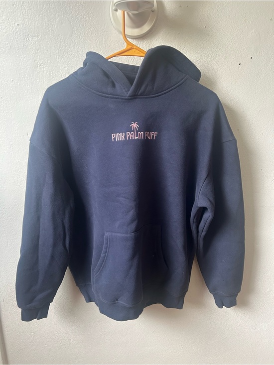 Pink Palm Puff Tops - Navy 'Pink Palm Puff' Logo Hoodie